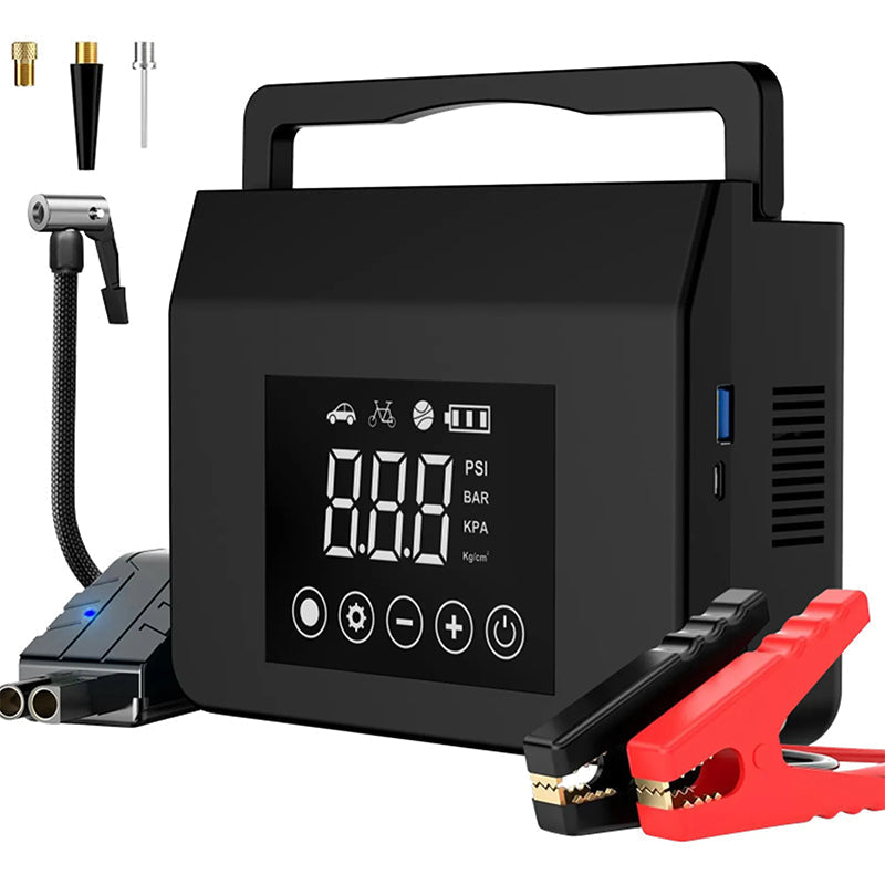 🚗 Tragbarer Auto Starthilfe Booster & Luftkompressor ⚡ Schnellstart & Reifenaufpumpen