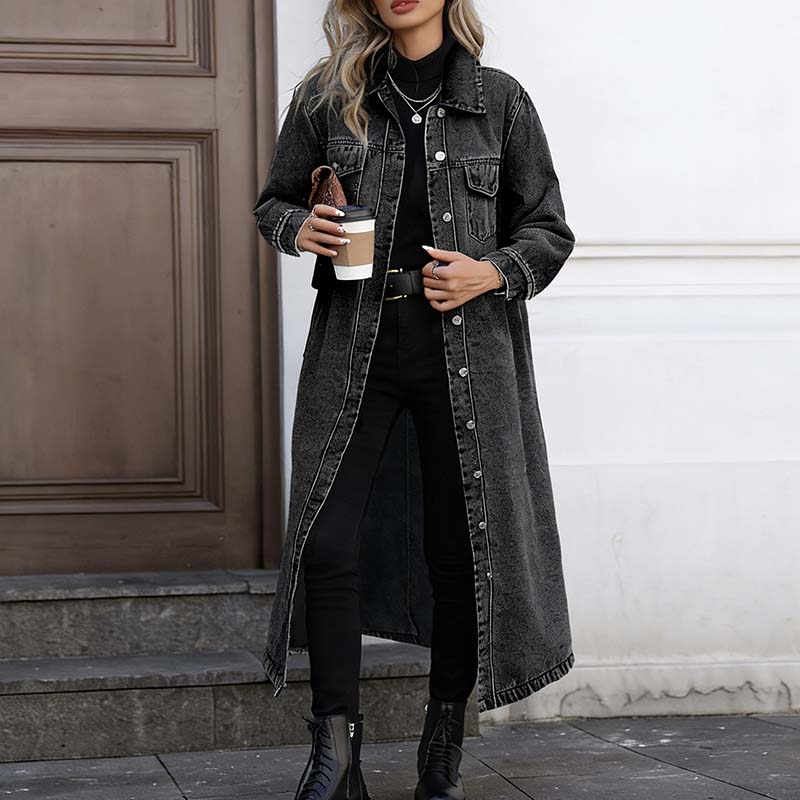 📢📢49 % Rabatt!! ⏰👖【Lange Jeansjacke】—— Zugeknöpft für Eleganz, aufgeknöpft für Flair – ein Kleidungsstück, mit dem Sie den Stil im Frühling und Herbst meistern!🤠💙✨