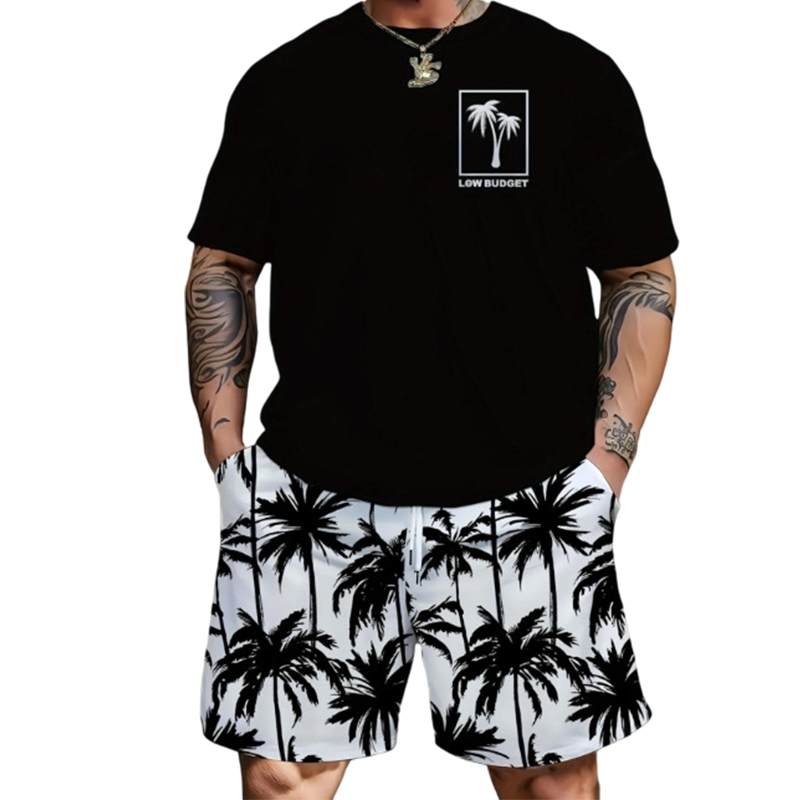 Herren 2-teiliges Freizeit-Set – bedrucktes T-Shirt & Shorts – bequem, atmungsaktiv & vielseitig – ideal für Sommer & Alltag