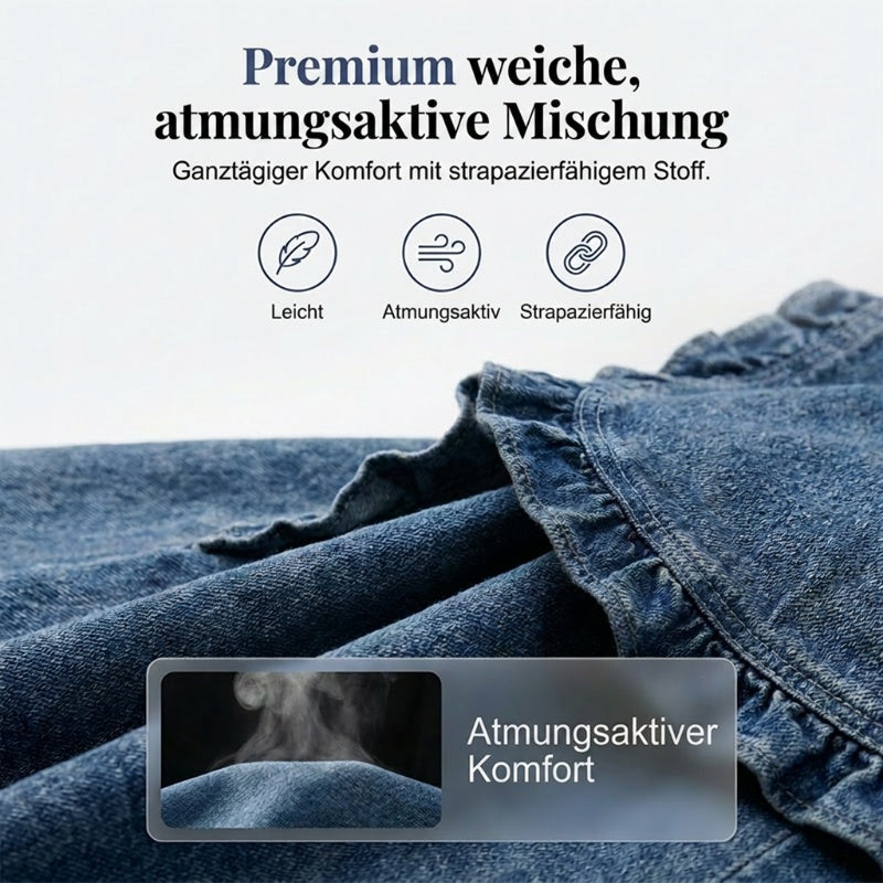 📢📢55 % RABATT !! ⏰Damen-Jeansjacke mit Rüschenbesatz und offenem Vorderteil – Leicht und feminin – Vielseitig und schick