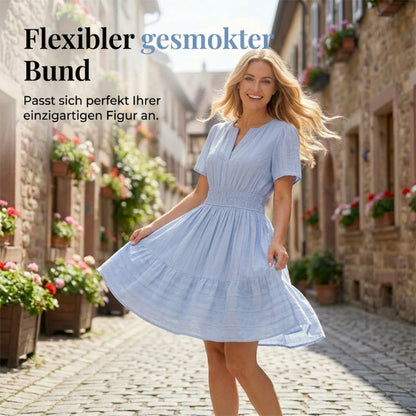 👗 NUR FÜR BEGRENZTE ZEIT: 50 % RABATT! ✨ Kurzärmeliges, gestuftes Minikleid für Damen – luftig, verspielt, perfekt für den Sommer 🌞