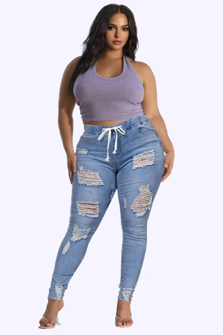 ✨ LIMITIERT: 50% RABATT! 👖 Zerrissene Stretch-Skinny-Jeans – Figurformend, Elastischer Kordelzugbund & Bequem für den Alltag 🔥
