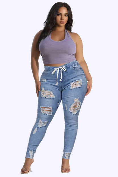 ✨ LIMITIERT: 50% RABATT! 👖 Zerrissene Stretch-Skinny-Jeans – Figurformend, Elastischer Kordelzugbund & Bequem für den Alltag 🔥