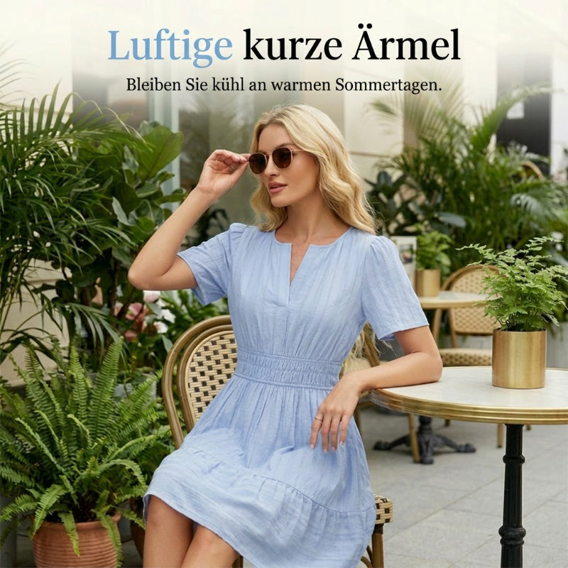 👗 NUR FÜR BEGRENZTE ZEIT: 50 % RABATT! ✨ Kurzärmeliges, gestuftes Minikleid für Damen – luftig, verspielt, perfekt für den Sommer 🌞