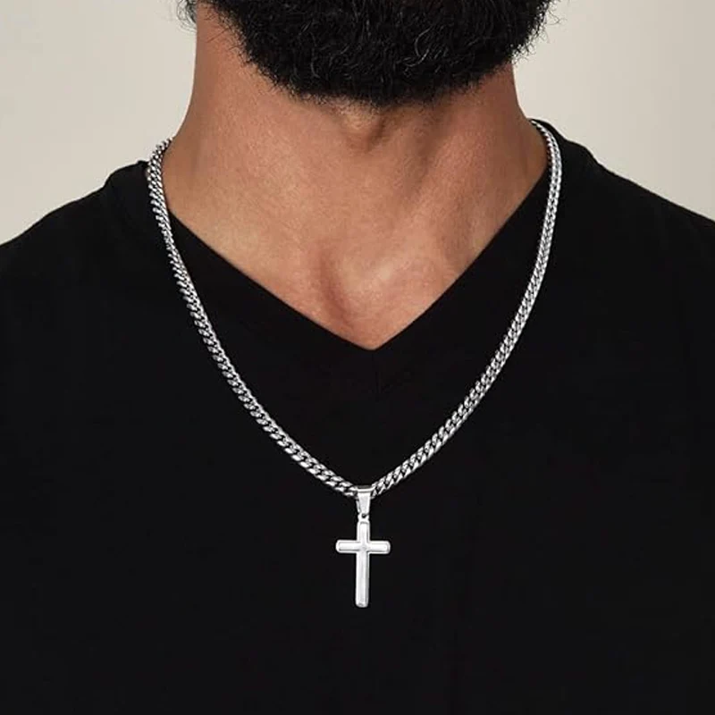 ✝️50% auf alles 🎊⏰Herren-Halskette mit Edelstahl-Kreuz-Anhänger