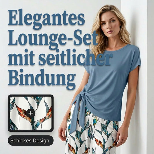 Damen-Set: Oberteil mit seitlicher Bindung & gemusterte Hose