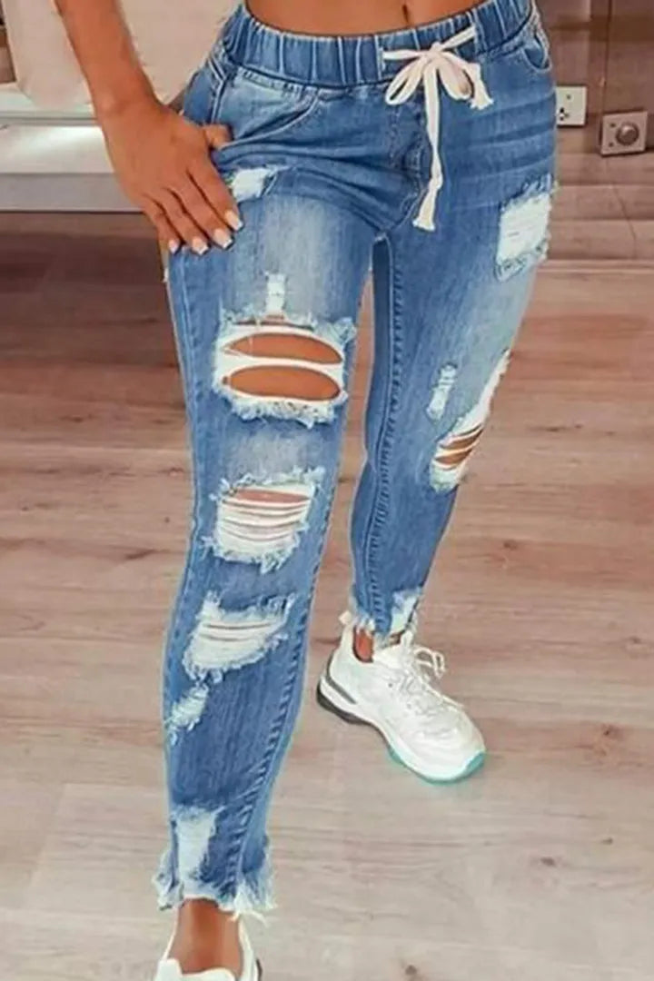 ✨ LIMITIERT: 50% RABATT! 👖 Zerrissene Stretch-Skinny-Jeans – Figurformend, Elastischer Kordelzugbund & Bequem für den Alltag 🔥