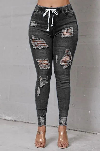 ✨ LIMITIERT: 50% RABATT! 👖 Zerrissene Stretch-Skinny-Jeans – Figurformend, Elastischer Kordelzugbund & Bequem für den Alltag 🔥
