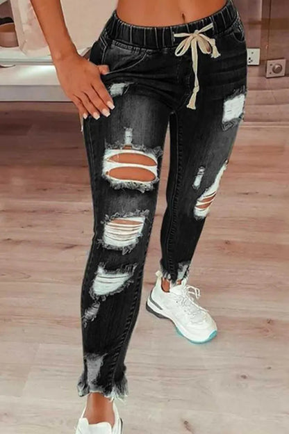 ✨ LIMITIERT: 50% RABATT! 👖 Zerrissene Stretch-Skinny-Jeans – Figurformend, Elastischer Kordelzugbund & Bequem für den Alltag 🔥