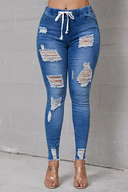 ✨ LIMITIERT: 50% RABATT! 👖 Zerrissene Stretch-Skinny-Jeans – Figurformend, Elastischer Kordelzugbund & Bequem für den Alltag 🔥