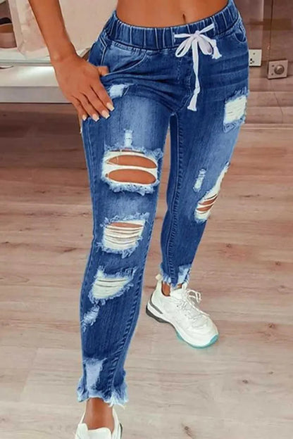 ✨ LIMITIERT: 50% RABATT! 👖 Zerrissene Stretch-Skinny-Jeans – Figurformend, Elastischer Kordelzugbund & Bequem für den Alltag 🔥