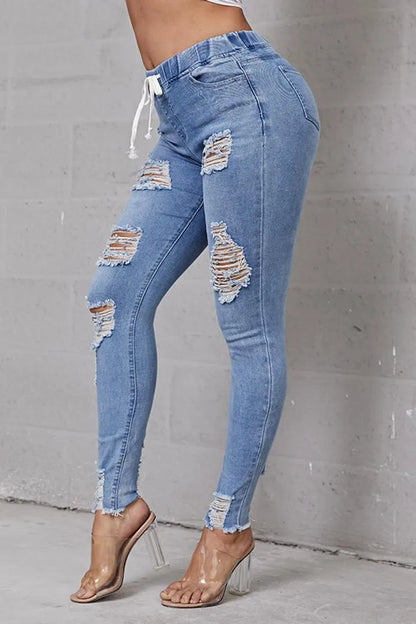 ✨ LIMITIERT: 50% RABATT! 👖 Zerrissene Stretch-Skinny-Jeans – Figurformend, Elastischer Kordelzugbund & Bequem für den Alltag 🔥