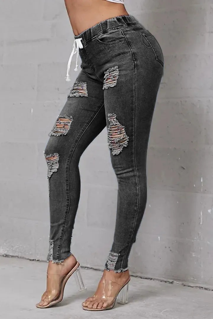 ✨ LIMITIERT: 50% RABATT! 👖 Zerrissene Stretch-Skinny-Jeans – Figurformend, Elastischer Kordelzugbund & Bequem für den Alltag 🔥