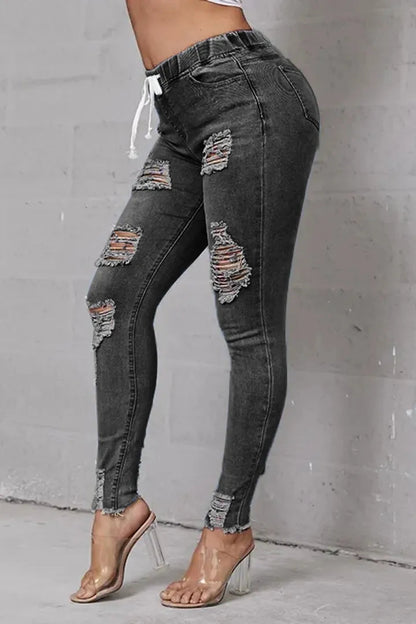 ✨ LIMITIERT: 50% RABATT! 👖 Zerrissene Stretch-Skinny-Jeans – Figurformend, Elastischer Kordelzugbund & Bequem für den Alltag 🔥