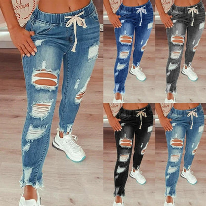 ✨ LIMITIERT: 50% RABATT! 👖 Zerrissene Stretch-Skinny-Jeans – Figurformend, Elastischer Kordelzugbund & Bequem für den Alltag 🔥