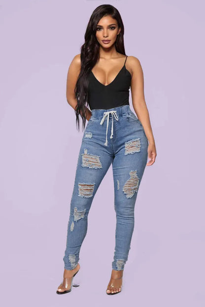 ✨ LIMITIERT: 50% RABATT! 👖 Zerrissene Stretch-Skinny-Jeans – Figurformend, Elastischer Kordelzugbund & Bequem für den Alltag 🔥