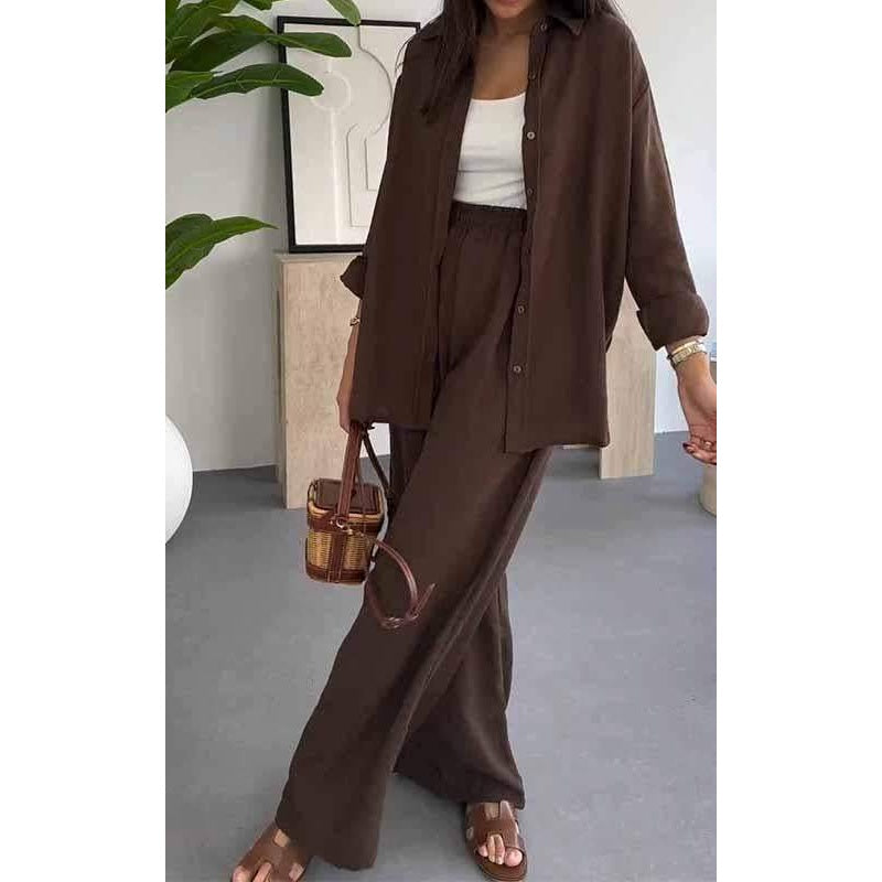 ✨ Solid Color Two Piece Set – Loose Shirt & Wide Leg Pants in perfekter Harmonie. Reduzierte Eleganz für den Alltag.