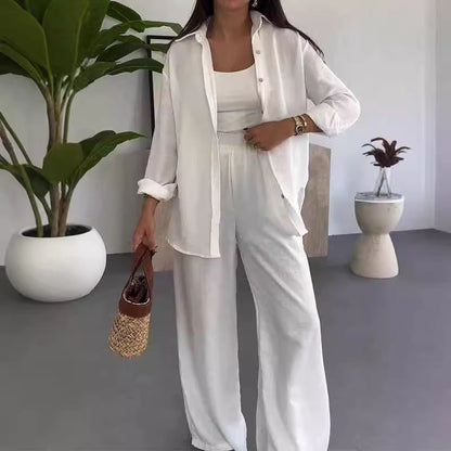 ✨ Solid Color Two Piece Set – Loose Shirt & Wide Leg Pants in perfekter Harmonie. Reduzierte Eleganz für den Alltag.