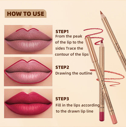 👄 50 % RABATT! 💄 12-teiliges Set mit wischfesten Liplinern – langanhaltend, cremig und wasserfest – perfekt für den Alltag oder professionelles Make-up 🎨