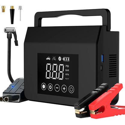 🚗 Tragbarer Auto Starthilfe Booster & Luftkompressor ⚡ Schnellstart & Reifenaufpumpen