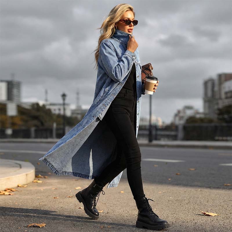 📢📢49 % Rabatt!! ⏰👖【Lange Jeansjacke】—— Zugeknöpft für Eleganz, aufgeknöpft für Flair – ein Kleidungsstück, mit dem Sie den Stil im Frühling und Herbst meistern!🤠💙✨