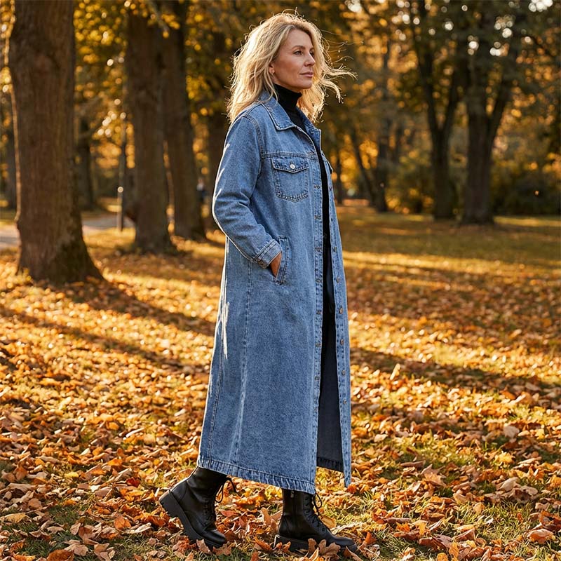 📢📢49 % Rabatt!! ⏰👖【Lange Jeansjacke】—— Zugeknöpft für Eleganz, aufgeknöpft für Flair – ein Kleidungsstück, mit dem Sie den Stil im Frühling und Herbst meistern!🤠💙✨