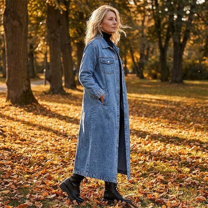 📢📢49 % Rabatt!! ⏰👖【Lange Jeansjacke】—— Zugeknöpft für Eleganz, aufgeknöpft für Flair – ein Kleidungsstück, mit dem Sie den Stil im Frühling und Herbst meistern!🤠💙✨