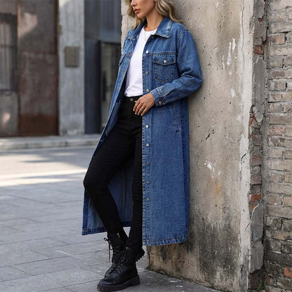 📢📢49 % Rabatt!! ⏰👖【Lange Jeansjacke】—— Zugeknöpft für Eleganz, aufgeknöpft für Flair – ein Kleidungsstück, mit dem Sie den Stil im Frühling und Herbst meistern!🤠💙✨