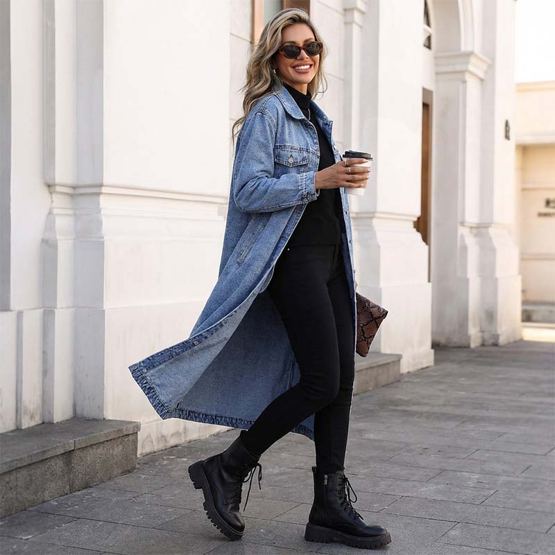 📢📢49 % Rabatt!! ⏰👖【Lange Jeansjacke】—— Zugeknöpft für Eleganz, aufgeknöpft für Flair – ein Kleidungsstück, mit dem Sie den Stil im Frühling und Herbst meistern!🤠💙✨