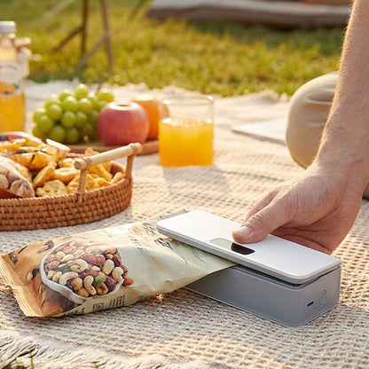 Wiederaufladbarer 2-in-1-Mini-Beutelverschließer mit Schneidevorrichtung