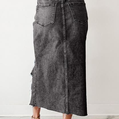🔥Solange der Vorrat reicht 50 % Rabatt!🎉Damen-Hochbund-Ripped-Denim-Midi-Rock