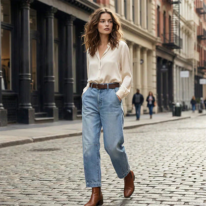 🛍️👖Damen-Jeans mit hoher Taille und verkürztem Schnitt