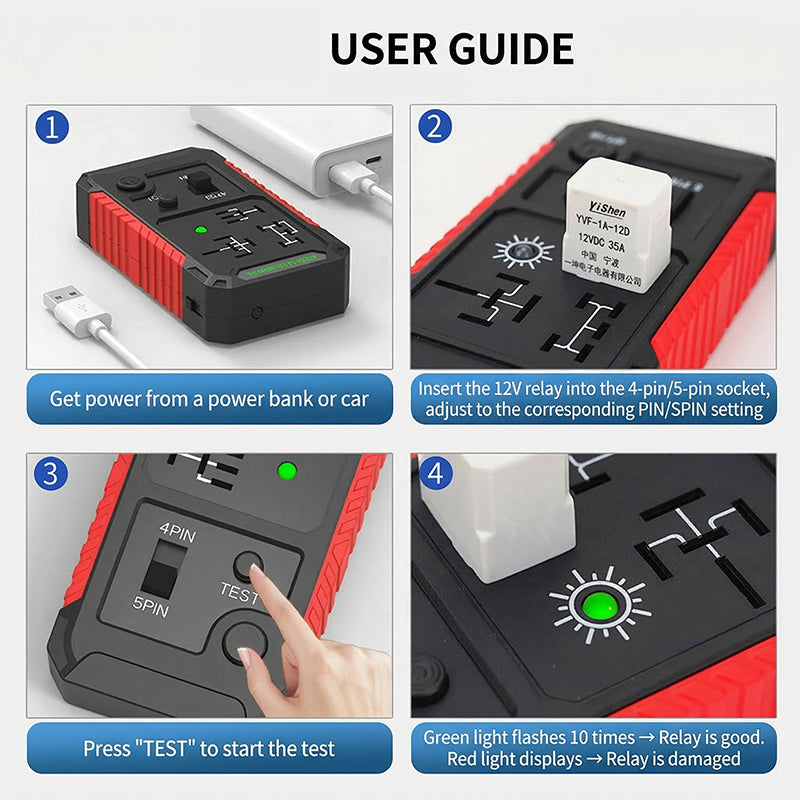 USB-C Kfz-Relaisprüfer für 4/5-polige Relais