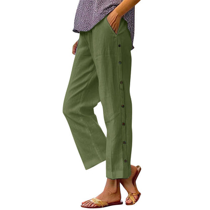 📢📢50 % Rabatt!! ⏰Lässige, einfarbige, locker sitzende Cropped-Hose mit seitlichen Knöpfen