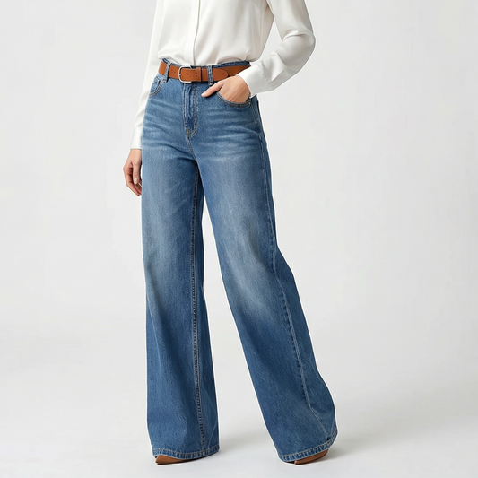 Damenjeans mit hoher Taille und weitem Bein