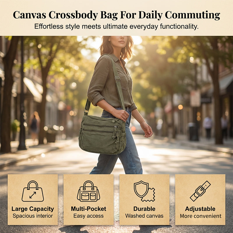 ✨Limited Offer: 64% Rabatt! 🕒Canvas-Tasche mit mehreren Fächern 🎒 Leicht und strapazierfähig, verstellbarer Schultergurt, kann als Schulter- oder Umhängetasche getragen werden 👜