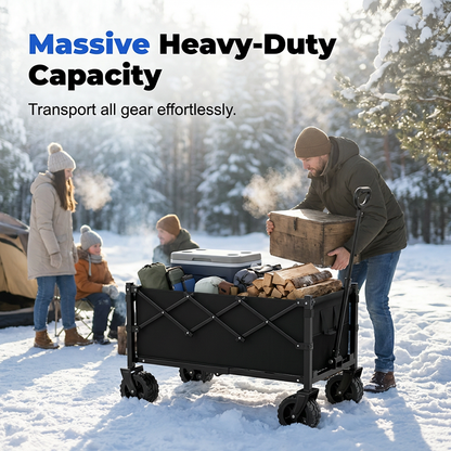 🛒 Carrello Pieghevole Heavy-Duty con Ruote – 130L, Portata 80kg, Telaio Acciaio al Carbonio, Tessuto Oxford 600D, Ruote 6” o 7” – 2 Colori, Pieghevole in 1 Secondo ✨🏕️