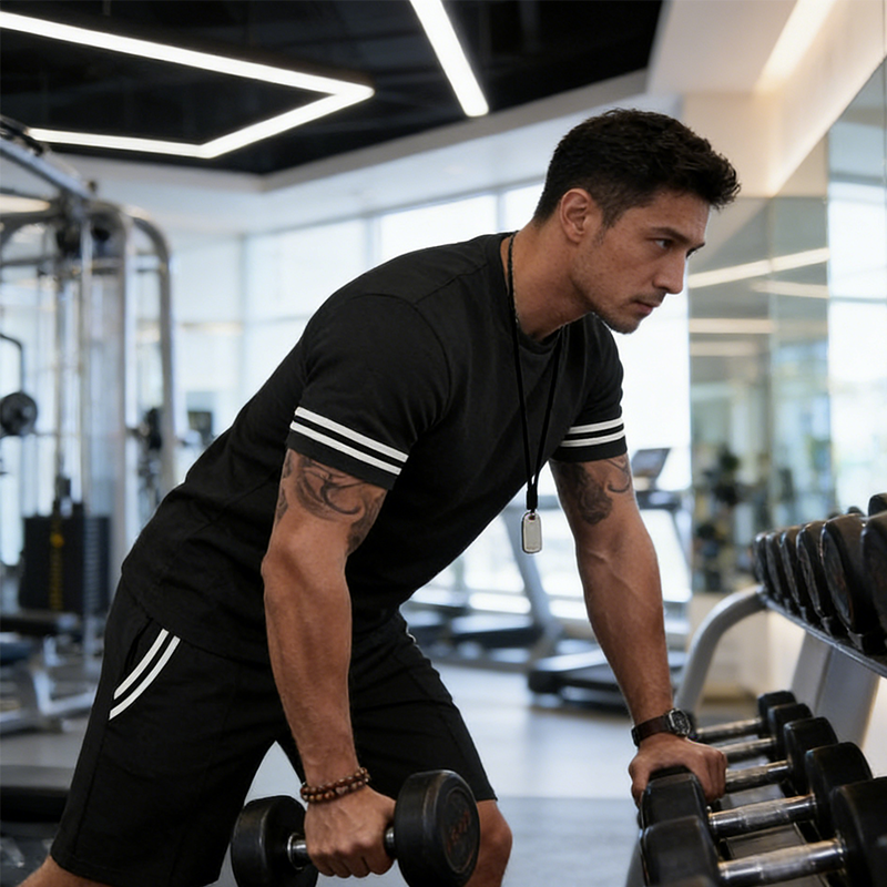 💎 -50% AUF DAS 2-TEILIGE SET FÜR HERREN ! 💎 Gestreiftes T-Shirt & Shorts, Atmungsaktives Material & Kordelzug ✨