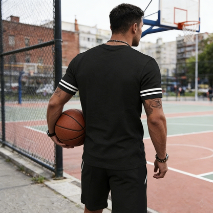 💎 -50% AUF DAS 2-TEILIGE SET FÜR HERREN ! 💎 Gestreiftes T-Shirt & Shorts, Atmungsaktives Material & Kordelzug ✨