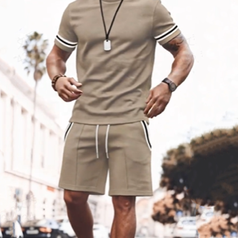 💎 -50% AUF DAS 2-TEILIGE SET FÜR HERREN ! 💎 Gestreiftes T-Shirt & Shorts, Atmungsaktives Material & Kordelzug ✨