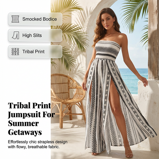 Jumpsuit mit smocktem Oberteil und geometrischem Muster