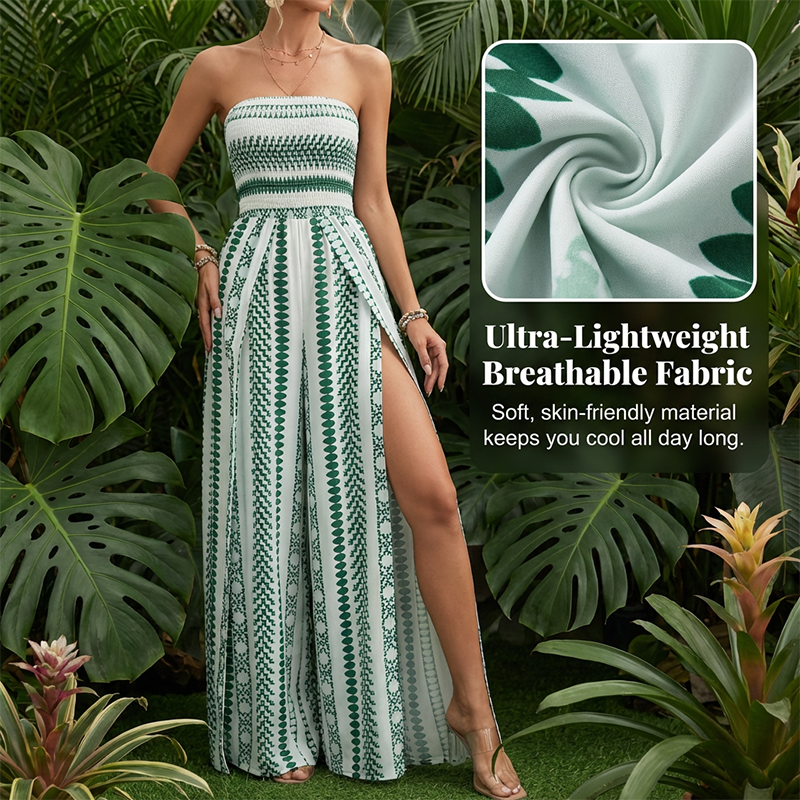 Jumpsuit mit smocktem Oberteil und geometrischem Muster