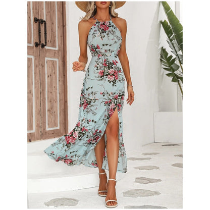 👗🌺 Halterkleid mit Schlitz und Blumenmuster – 50% RABATT! Sinnlich, leicht & perfekt für Sommer, Strand oder festliche Anlässe 🌸