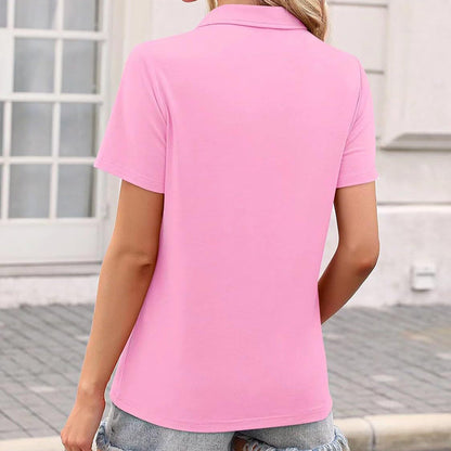 Beilaufiges Damen-T-Shirt mit V-Ausschnitt und Kragen