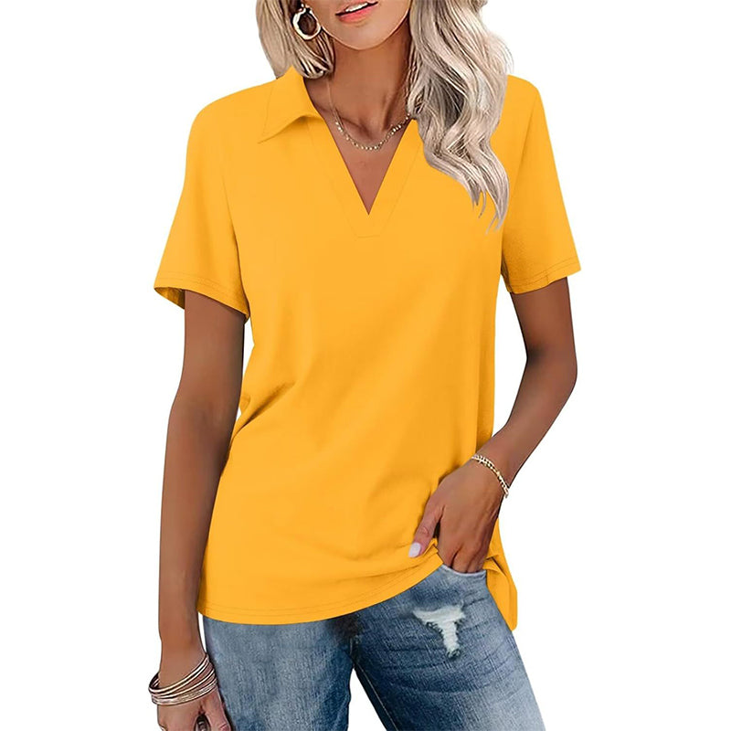 Beilaufiges Damen-T-Shirt mit V-Ausschnitt und Kragen