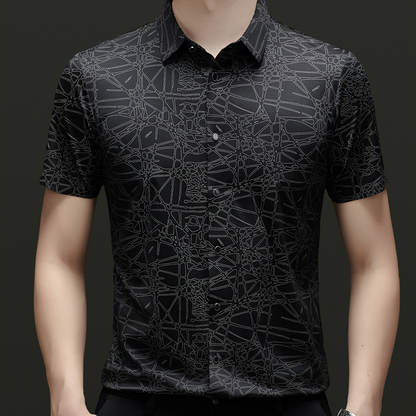 👔 50% RABATT! 🎨 Stilvolles Hemd mit Abstraktem Geometrischem Muster & Kragen für Herren – Leichter Stoff, Moderner Schnitt & Perfekt Für Freizeit & Büro 💼