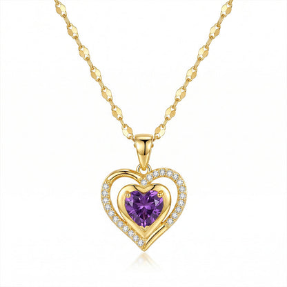 Elegante Halskette mit zwei Herzen und violettem Strassstein