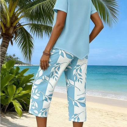 Asymmetrisches Damen-Top & Caprihose, 2-teiliges Set