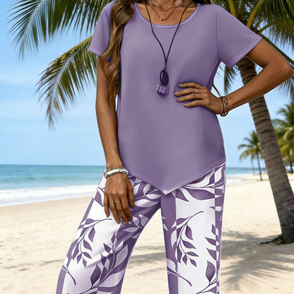 Asymmetrisches Damen-Top & Caprihose, 2-teiliges Set