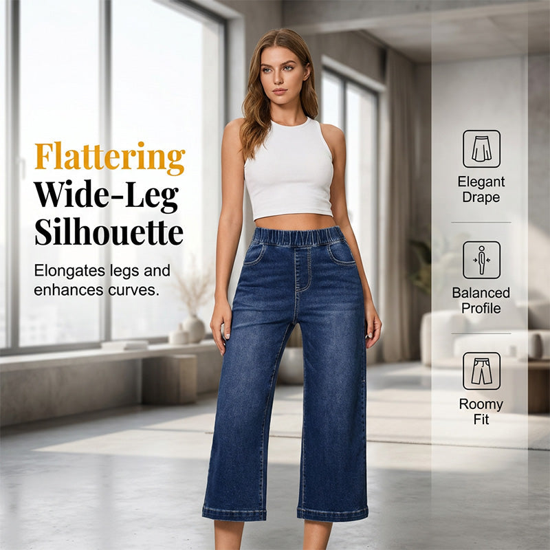 👖 LIMITED-TIME 50% RABATT! ✨ Weite Damen-Crop-Jeans mit Gummibund – Bequem, Weitbeinig, Denim 🍂